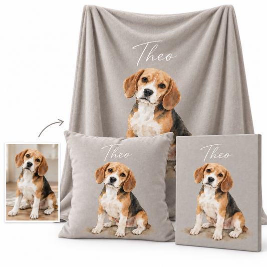 【人気No1】オーダーメイド ペットアート 3点セット｜ブランケット・キャンバス・クッション